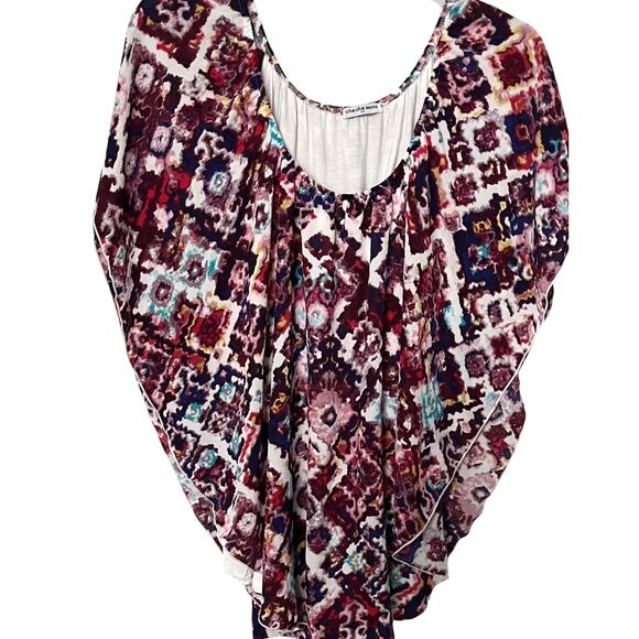 CHA CHA VENTE ASYMMETRICAL OVERLAY BLOUSE WITH TANK, WOMENS, 1X-Multicolors - Picture 1 of 12